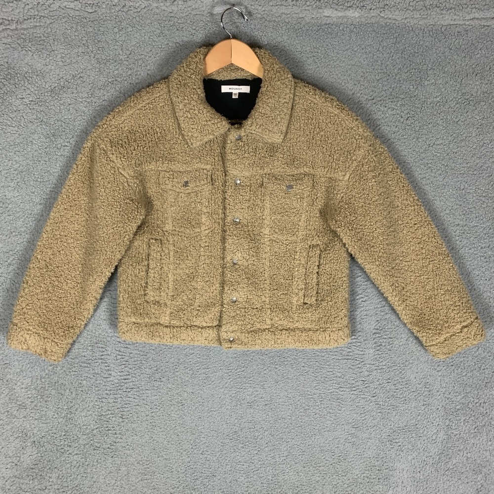 Moussy‎ Teddy Short Jacket Women's 1 S Beige Long Sleeve Fleece Snap Button Cozy